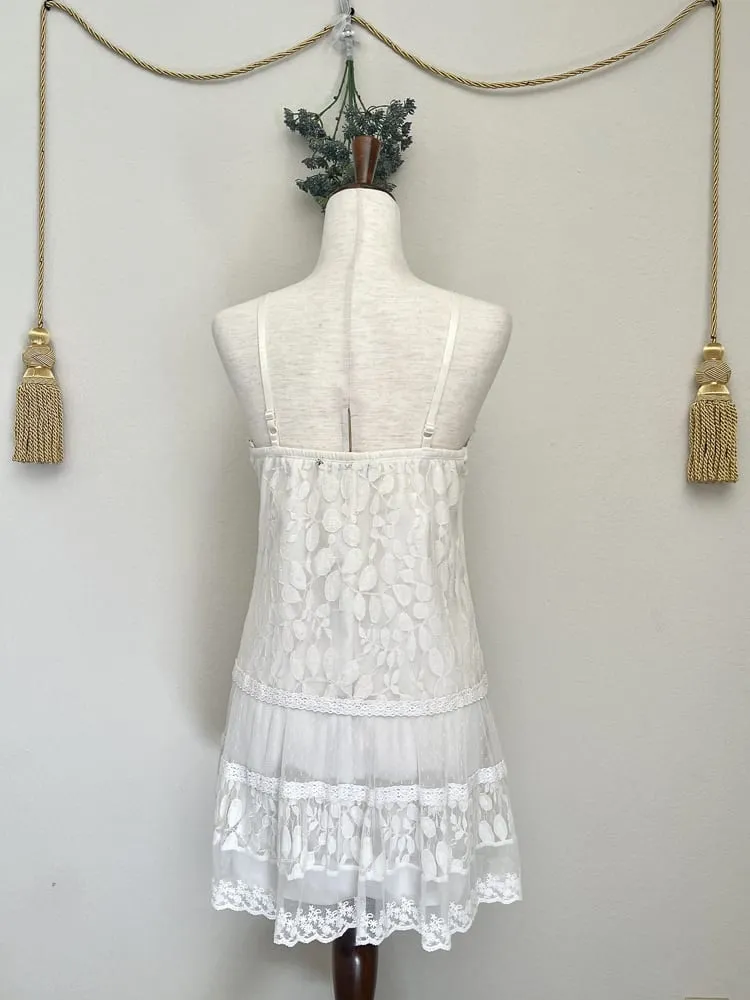 Vintage White Lace Fairy Tunic Mini Dress - Size S