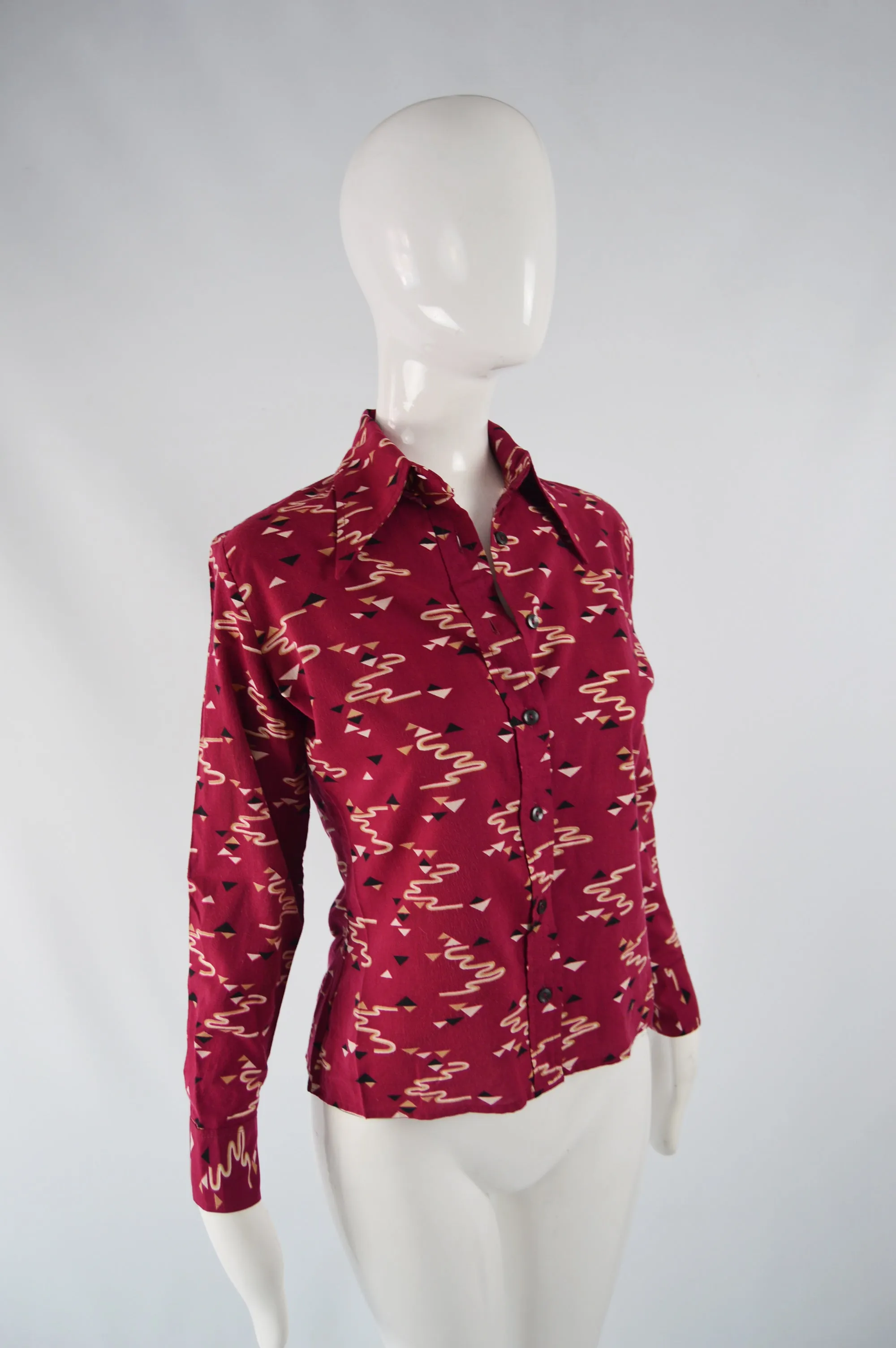 Vintage Womens Butterfly Collar Knit Shirt, 1970s