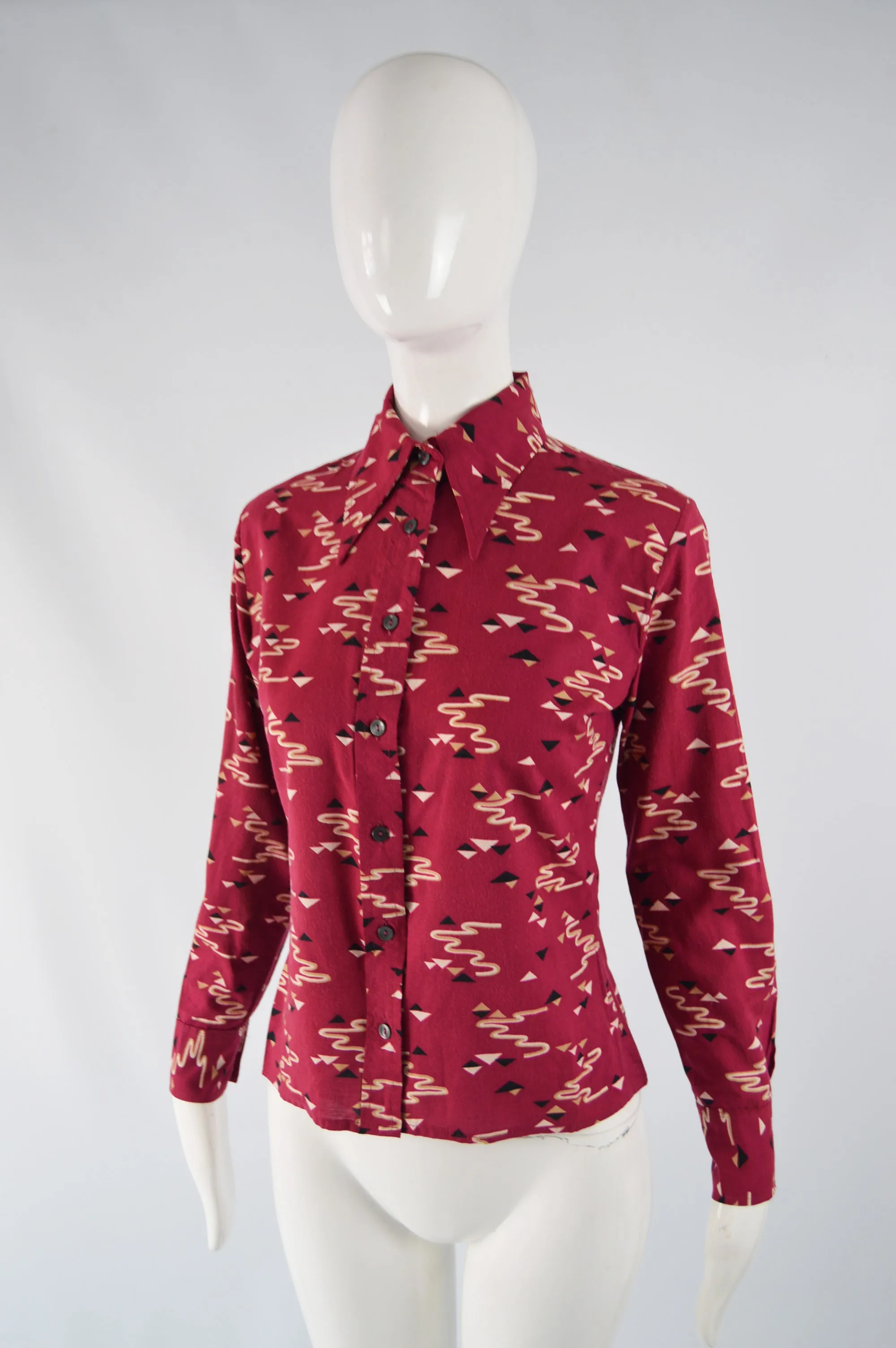 Vintage Womens Butterfly Collar Knit Shirt, 1970s