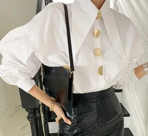 Wenkouban Chic Button Cotton White Shirt Women Autumn Casual Office Lady Women Blosues Loose Lantern Long Sleeve Shirts Tops Blusas 15631