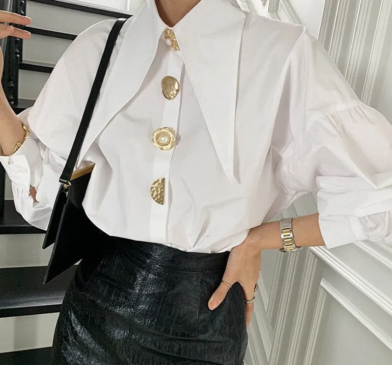 Wenkouban Chic Button Cotton White Shirt Women Autumn Casual Office Lady Women Blosues Loose Lantern Long Sleeve Shirts Tops Blusas 15631