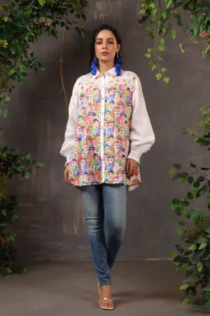 White Patchwork Embroidered Cotton Shirt