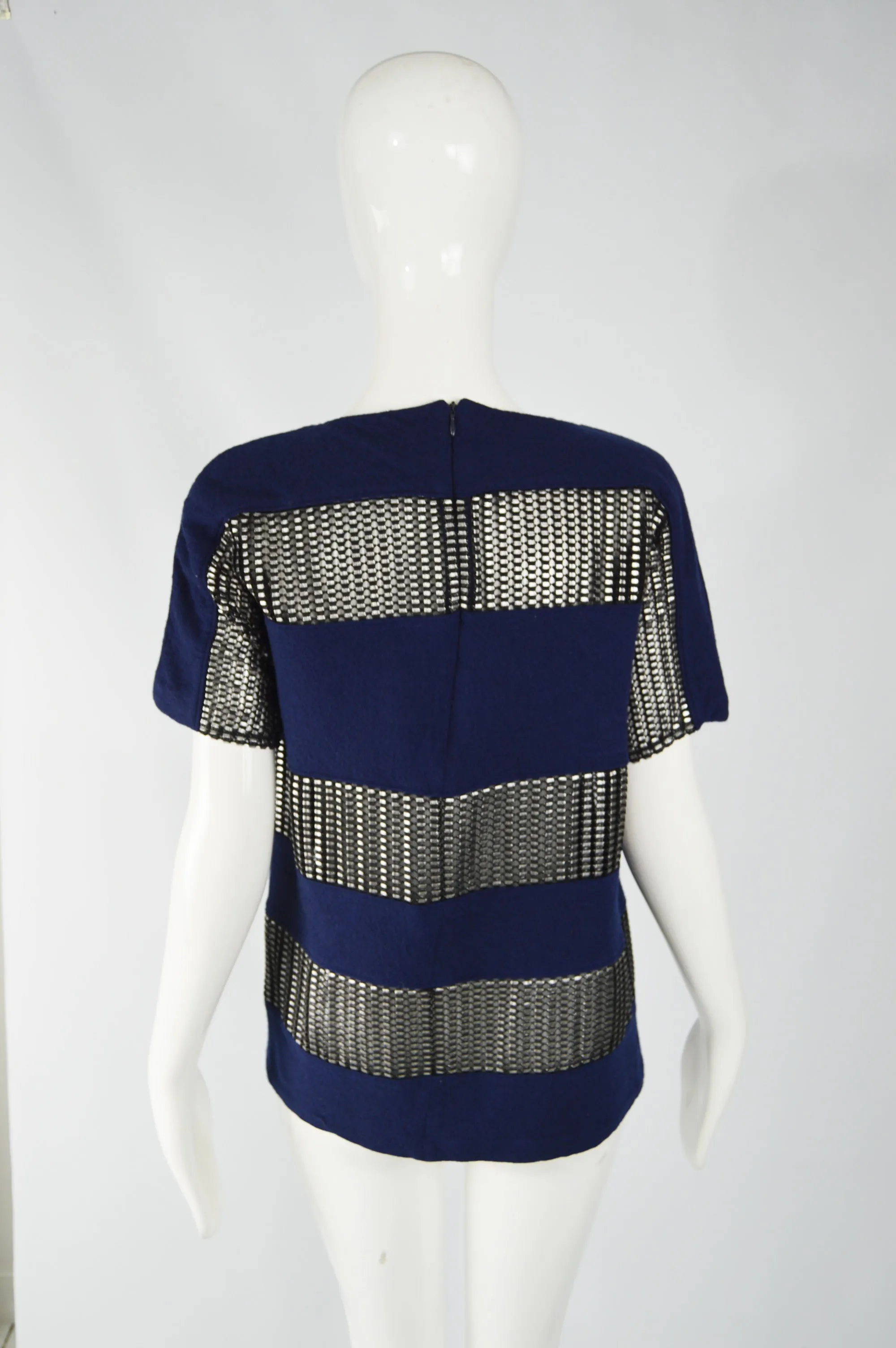 Womens Blue Wool & Silver Mesh Shirt, 2000s