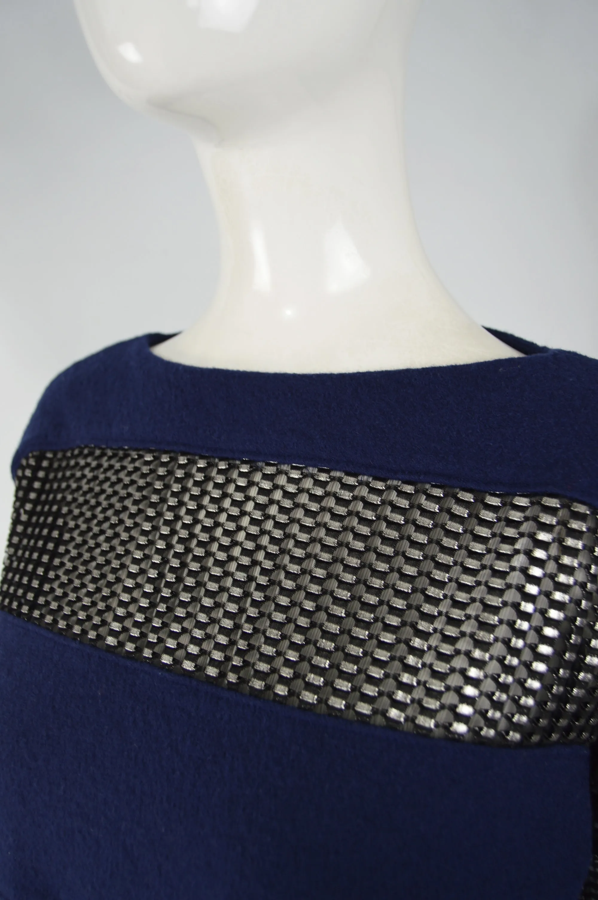 Womens Blue Wool & Silver Mesh Shirt, 2000s