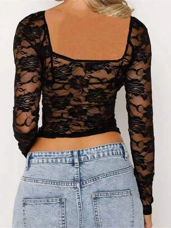 Women's Fashion Lace Long-sleeved Top