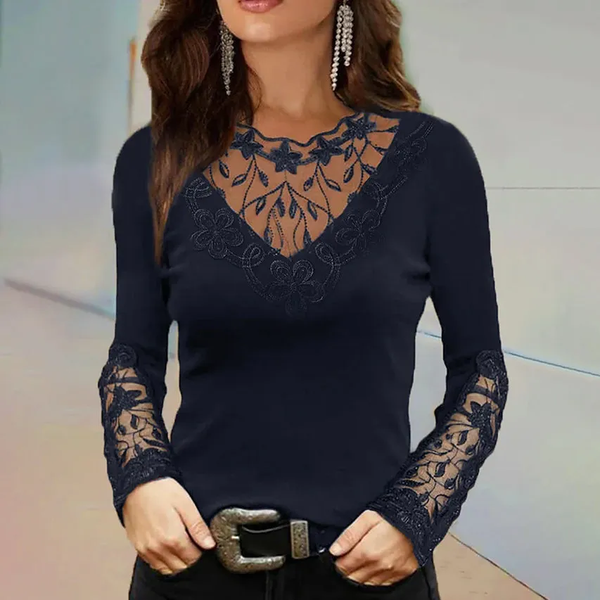 Women's Floral Lace Long Sleeve Top