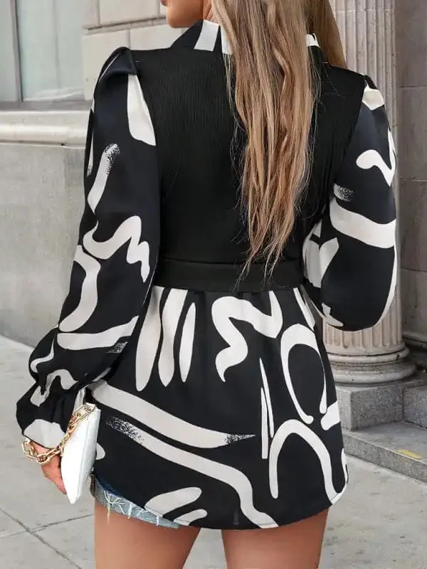 Women’s Lapel Collar Elegant Commuting Spliced Long Sleeve blouse