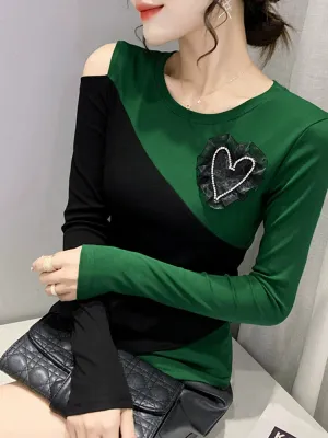 Women's off-Shoulder Slim-Fit Long-Sleeve T-shirt