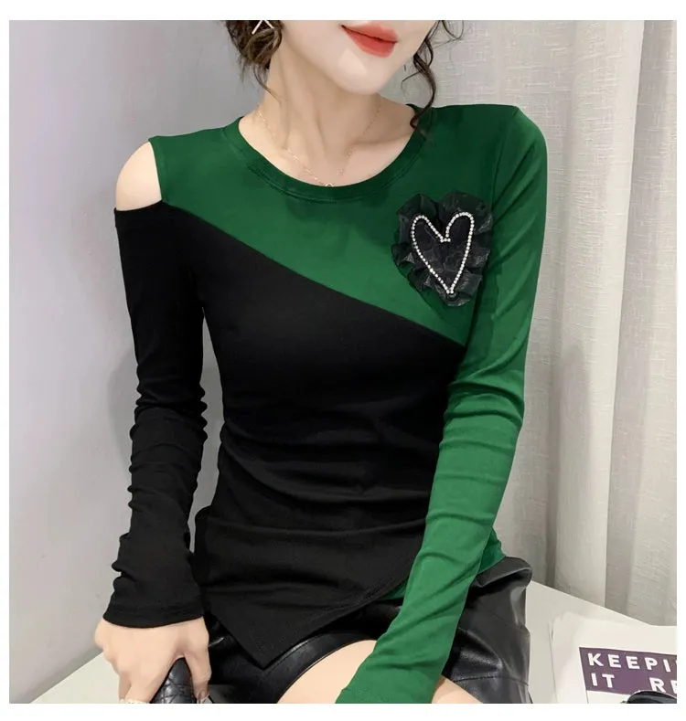 Women's off-Shoulder Slim-Fit Long-Sleeve T-shirt