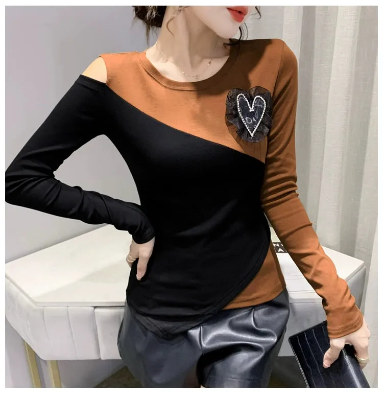 Women's off-Shoulder Slim-Fit Long-Sleeve T-shirt