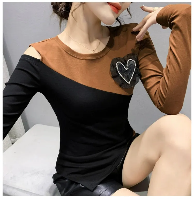 Women's off-Shoulder Slim-Fit Long-Sleeve T-shirt