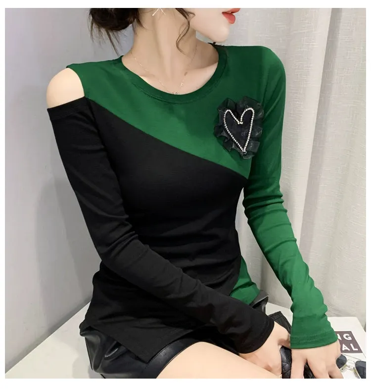 Women's off-Shoulder Slim-Fit Long-Sleeve T-shirt