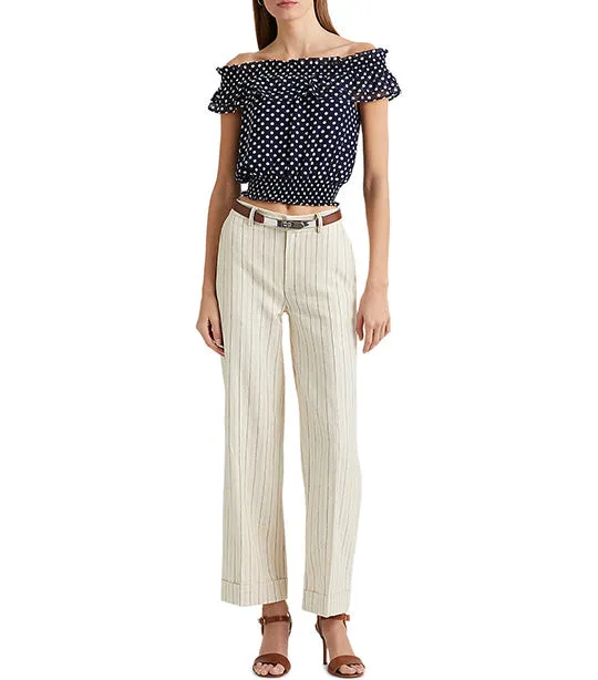 Women's Polka-Dot Off-the-Shoulder Blouse Navy/Cream