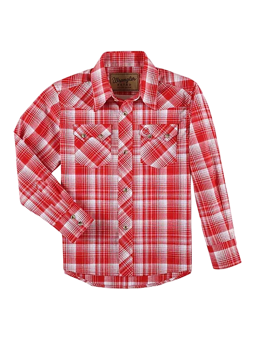 Wrangler Boy's Retro Western Snap Plaid Red Shirt