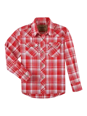 Wrangler Boy's Retro Western Snap Plaid Red Shirt