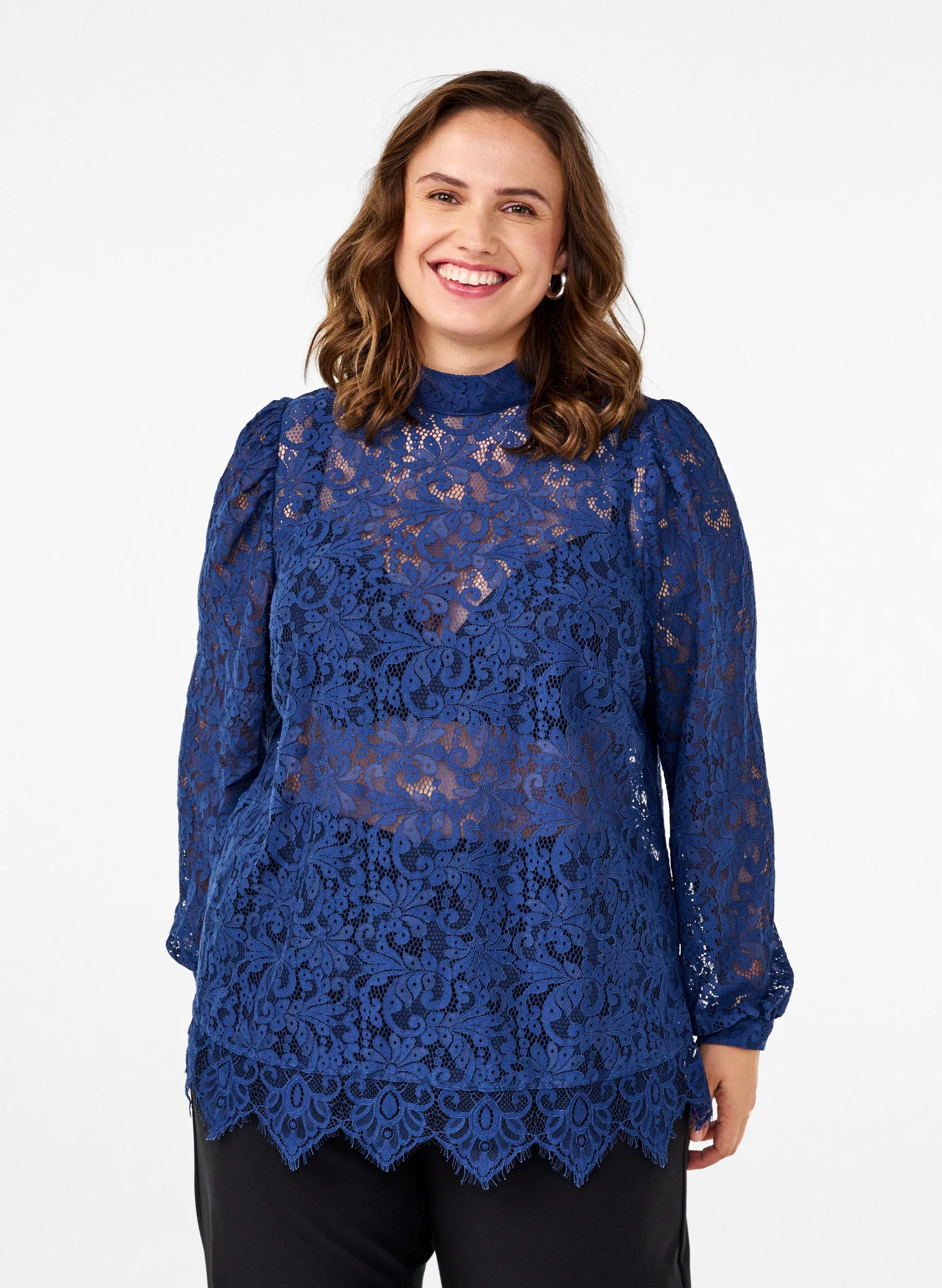 Zizzi Ginsita Lace Blouse in Blue