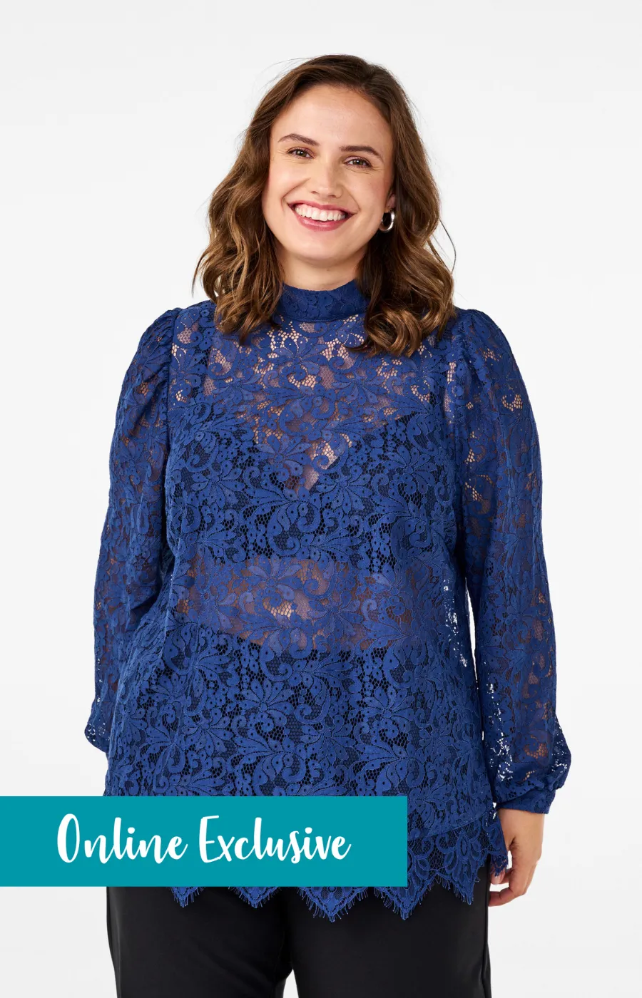 Zizzi Ginsita Lace Blouse in Blue